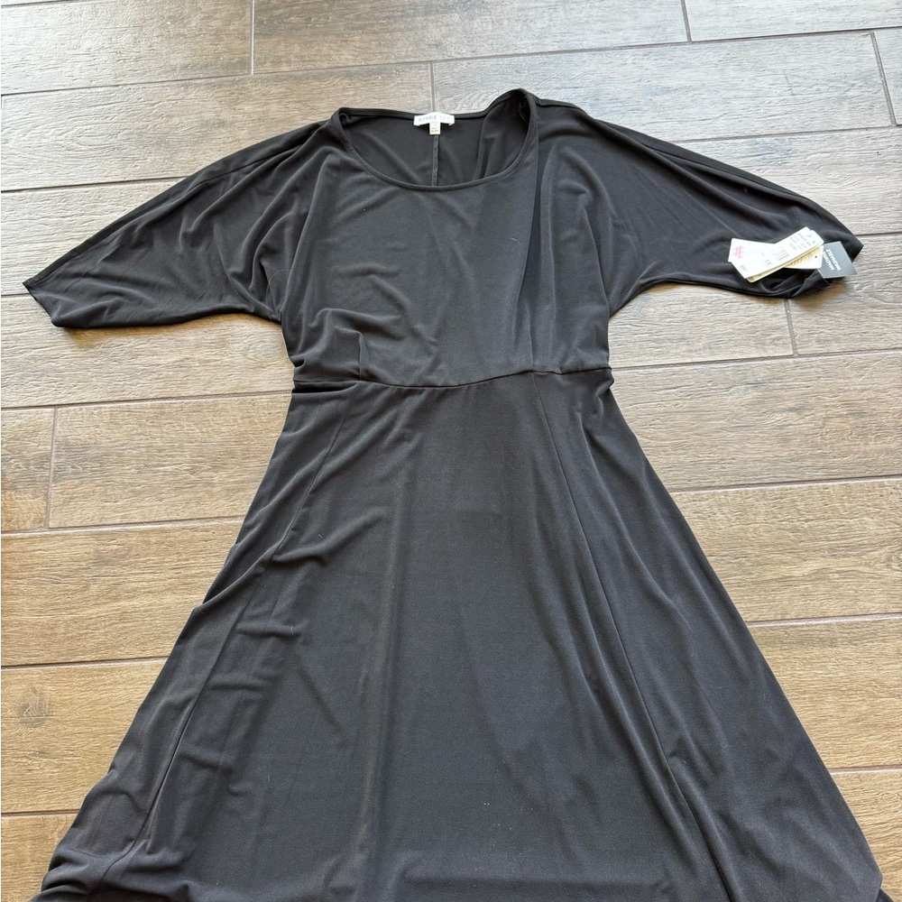 Robbie Bee Gray A-Line Midi Dress with 3/4 Raglan Sleeves